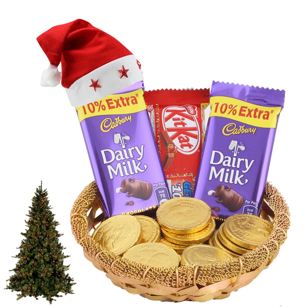 SFU E Com Golden Treat Chocolates| Premium Christmas Chocolate Gift Hamper | Christmas Cap & Christmas Card | 306-image-13