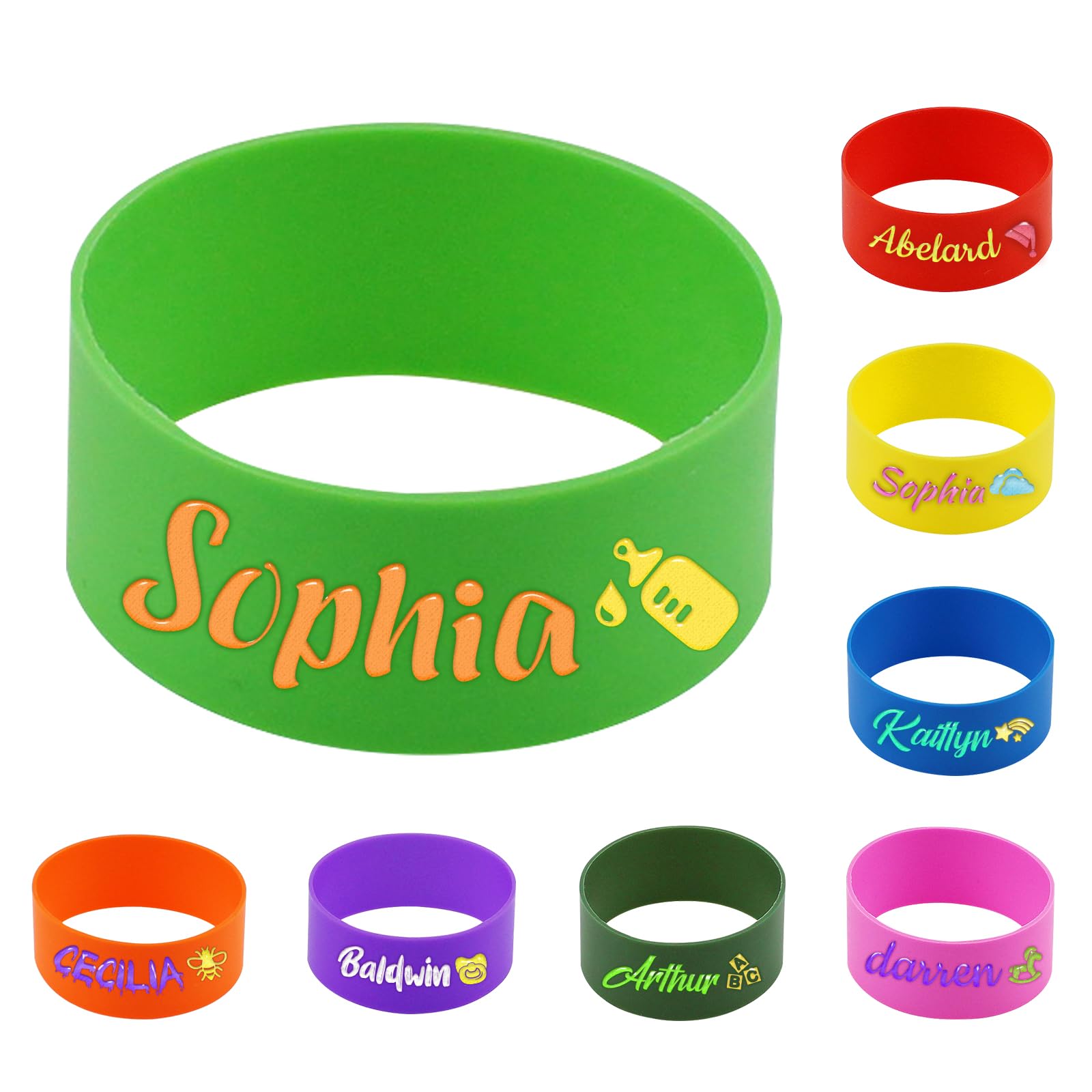 6 Pcs Personalised Water Bottle Labels, Waterproof Bottle Name Bands, Silicone Sippy Cup Strap Washable Daycare Labels Cute Bottle Tag for New Mom ā image 1