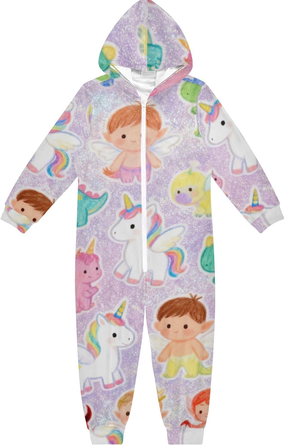 Cartoon Cute Ainosaur Fairy Purple Unisex PajamaSoft Cozy Hooded Boys Blanket Sleeper Pjsfor Parties Sleepovers