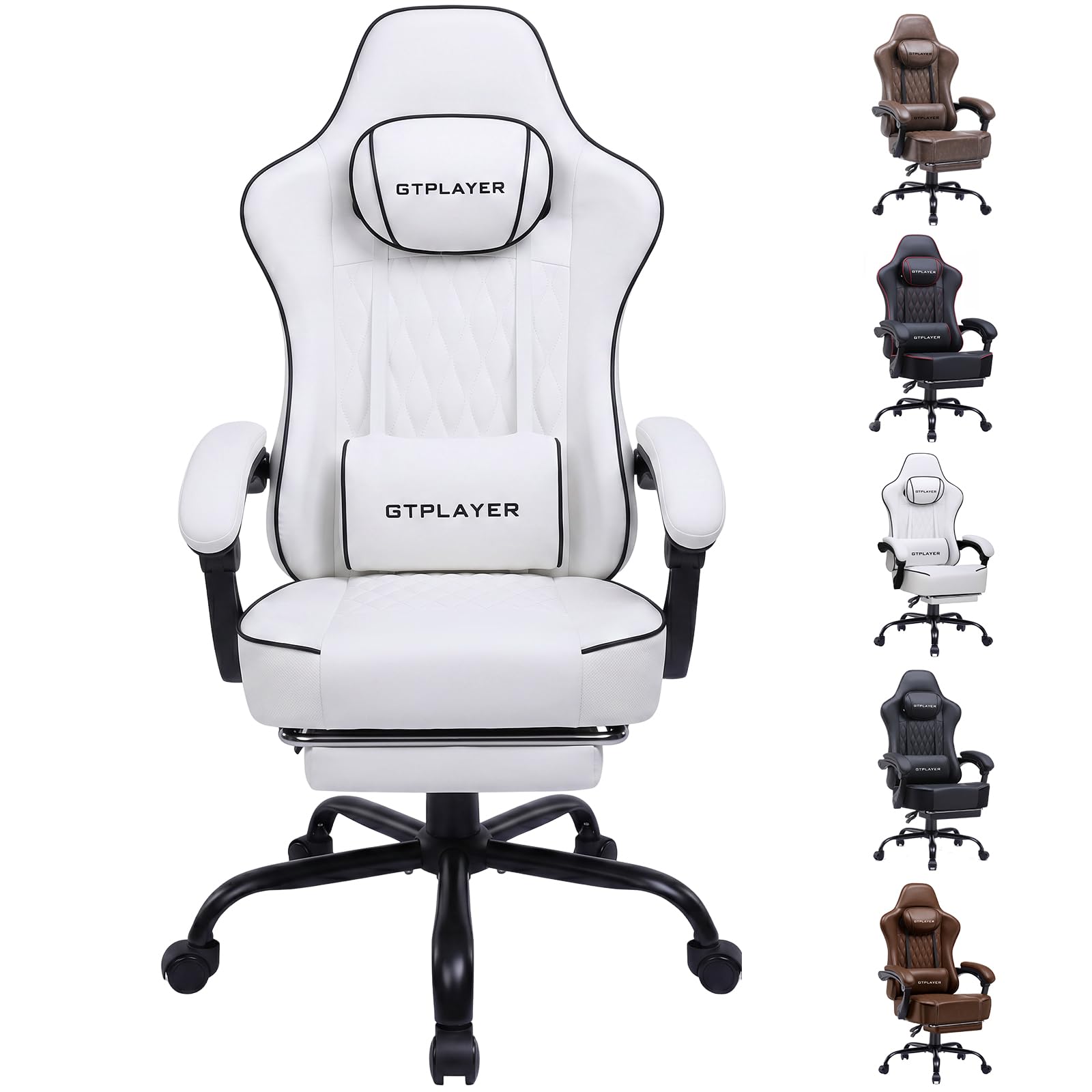 GTPLAYER Gaming Stuhl, Bürostuhl, Ergonomischer PC Stuhl, Höhenverstellbarer Drehstuhl,Armlehnen mit Synchronmechanik, Lendenkissen, Kopfkissen, bis 150 kg Belastbarkeit, Kunstleder