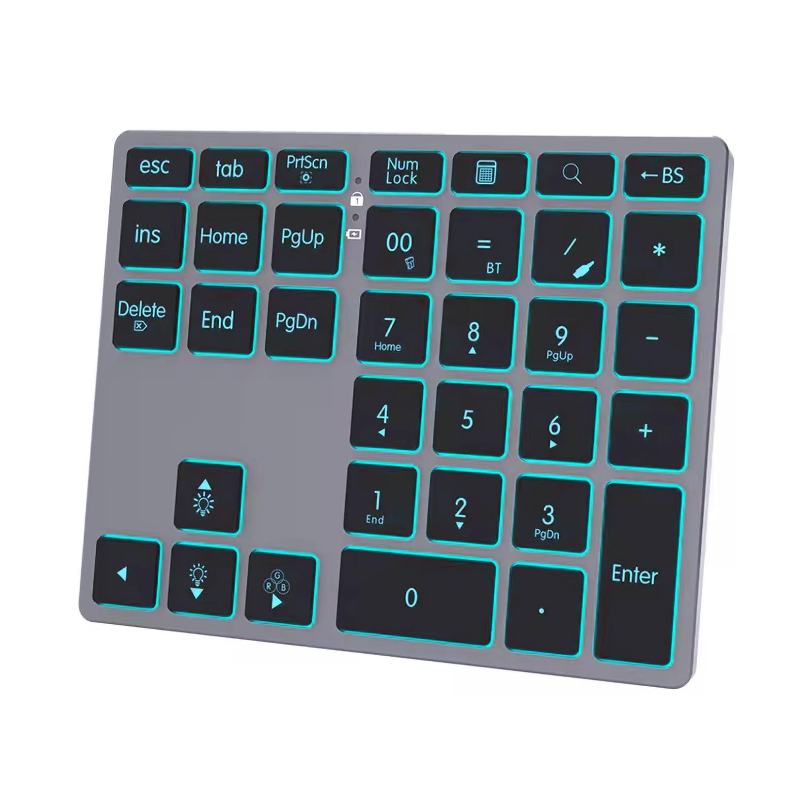 Tri-Mode Aluminum Numpad 7-Color Backlit Bluetooth 5.0/Wired USB-C/2.4G Wireless Number Pad Slim 35-Key Rechargeable Numeric Keypad External Keyboard Num Pad for Laptop, Mac - Black Grey