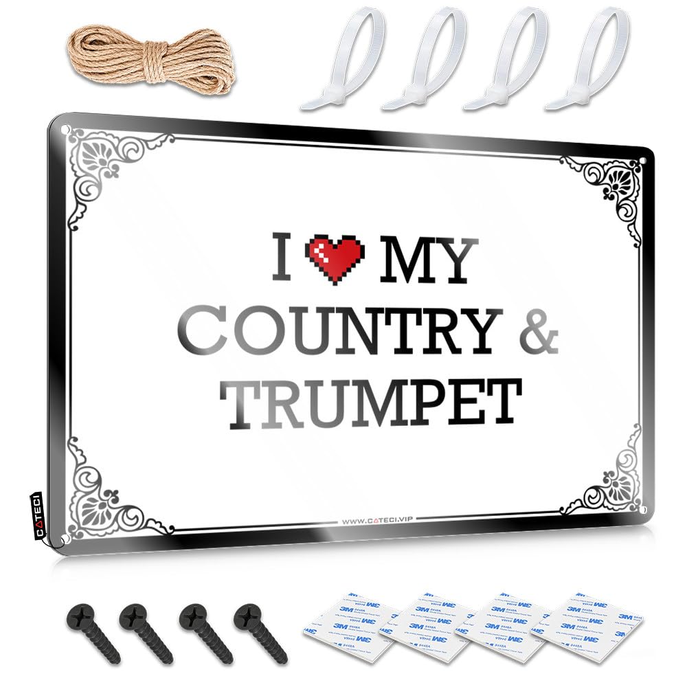 Men Funny Sign Rustic Reusable | I Love My Country & Trumpet Premium Metal Wall Decor For Yard Home(30X40CM)