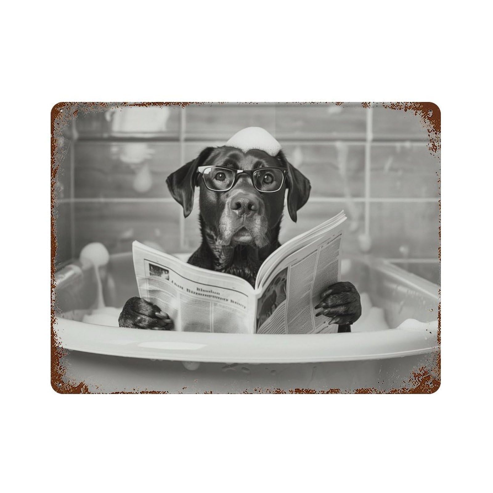 xiaoxiaoshen Black Labrador in Bathtub Dog Reading Newspaper, Funny Bathroom Decor Wall Decor Art Metal Tin Poster Modern Home Decor Art Home Bar Shop Decorations Vintage Sign 30x40cm