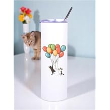 Balonlu Kedi Bask l  Pipetli  elik Termos 600 ml Beyaz, LH2387964908123214123