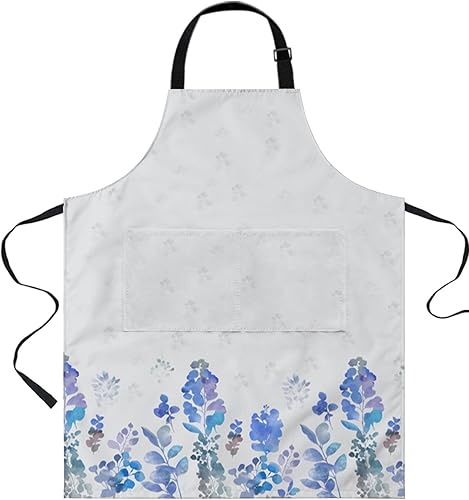 Shine-Home Floral Botanical Bib Aprons for Women With Pockets Kitchen Apron,Vintage Watercolor Flower Leaves Garden Herbs