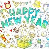 Mantel para colorear Nochevieja 2026, mantel de papel para colorear decoración de Año Nuevo, póster para colorear para niños, Happy New Year, mantel para colorear regalos de Año Nuevo