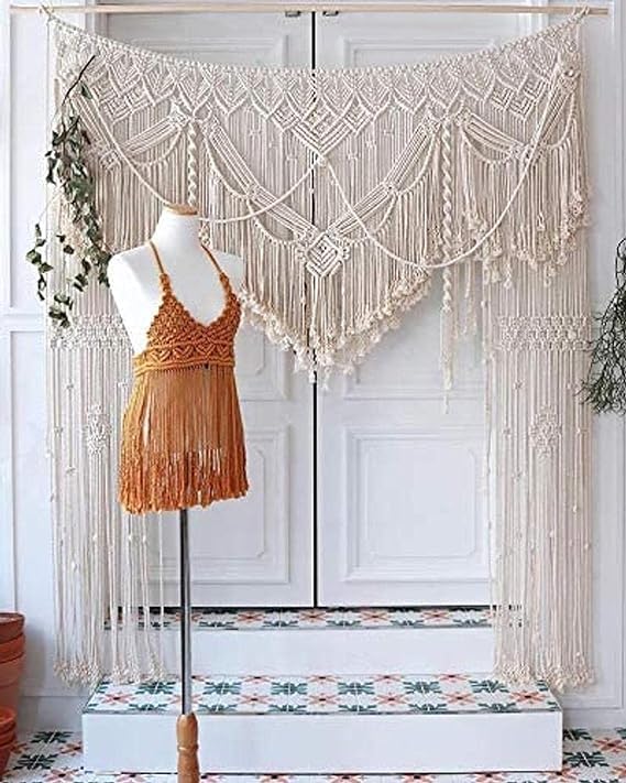 American Knit Handmade Bohemian Macrame Wedding Backdrop Decor Boho Chic Macrame Wall Hanging Style Macrame Tapestry Macrame Curtain & Macrame Arch (W 75 X L 85)