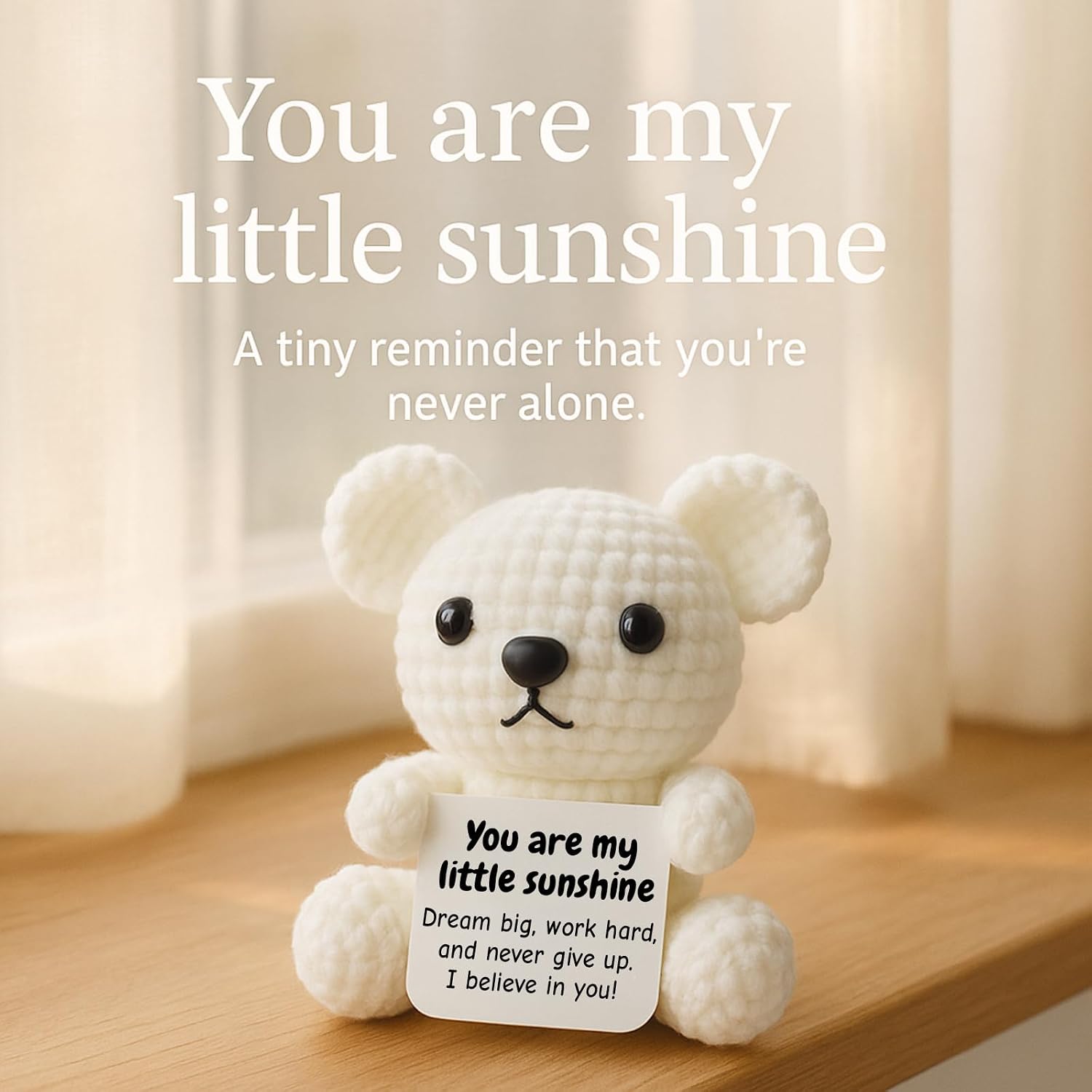 DEYBA Handmade Crochet Bear with Inspirational Message Card – Warmth Series – Thoughtful Encouragement for Friends, Kids & Loved Ones, Perfect for Holidays or Special Occasions