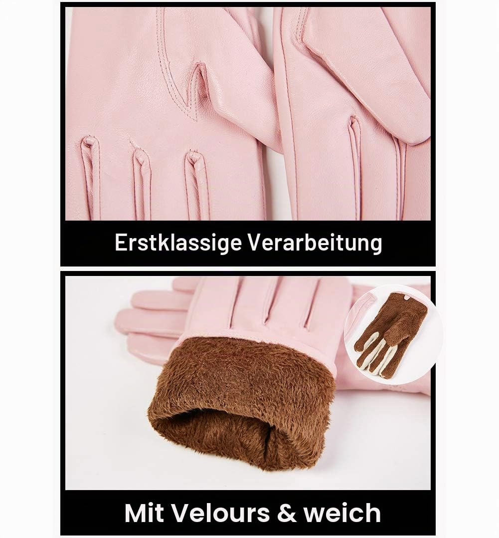 SK Studio Winterhandschuhe vollfinger Handschuhe Kinder Wollfutter Weiche Winddicht Lederhandschuhe für Jungen und Mädchen 8-11 Years