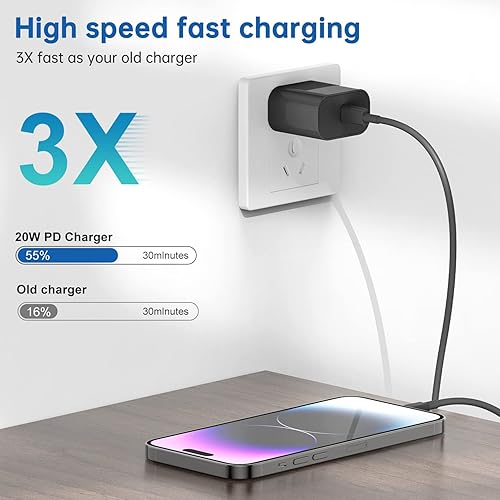 Miniatura 2 de Paquete de 3 cargadores QZIIW para iPhone, cargador rápido para iPhone, certificado MFi, adaptador rápido para iPhone, cable de carga USB C a