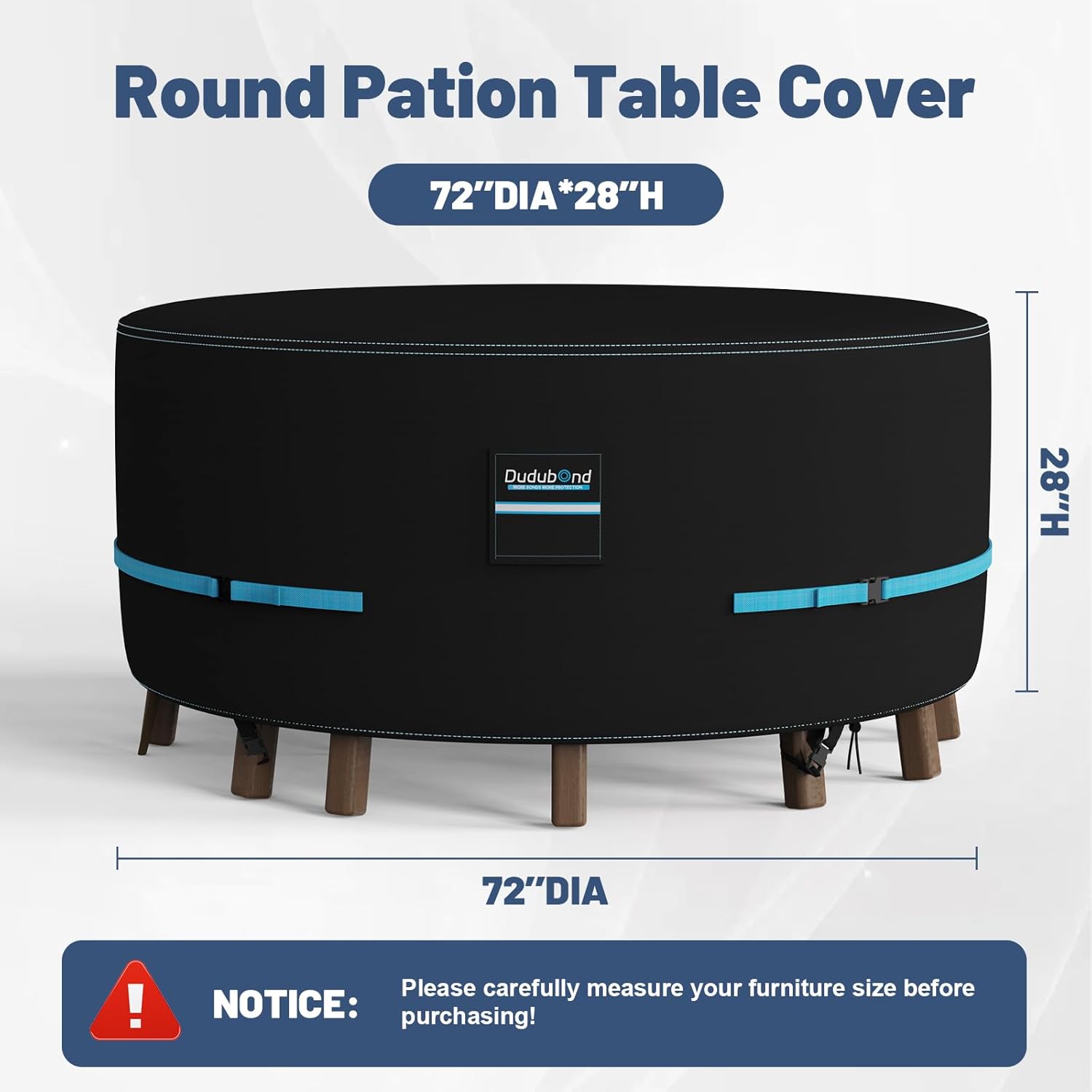Outdoor Furniture Cover - 100% Waterproof, High Density Oxford, PU Silver Coating, UV Resistant, All-Weather Resistant Patio Table Cover for Round Patio Furniture Set - 72×28 Inch