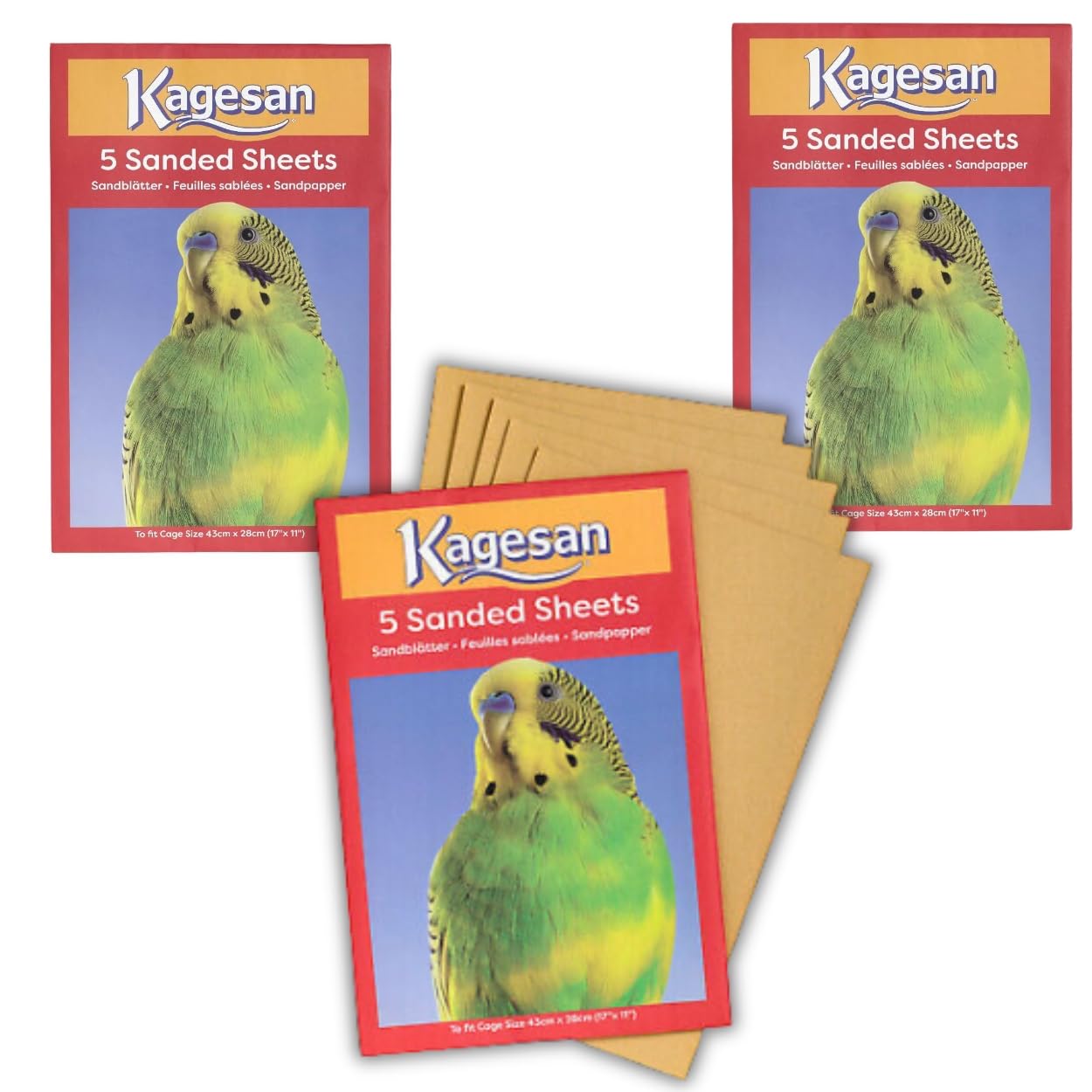 Lot de 3 paquets de 5 feuilles de papier de sable pour cage à oiseaux, 43 x 28 cm