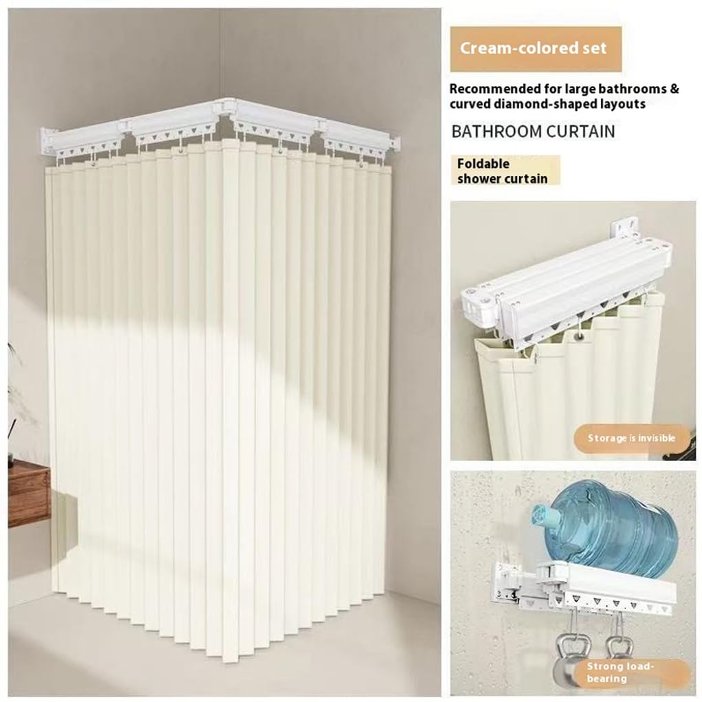 Kit de Rideau de Douche Rideau Douche Multi-Angle Pliant L/U Tringle à pour Une séparation Facile et sèche la Salle Bain, Blanc, Barre à Cinq Volets