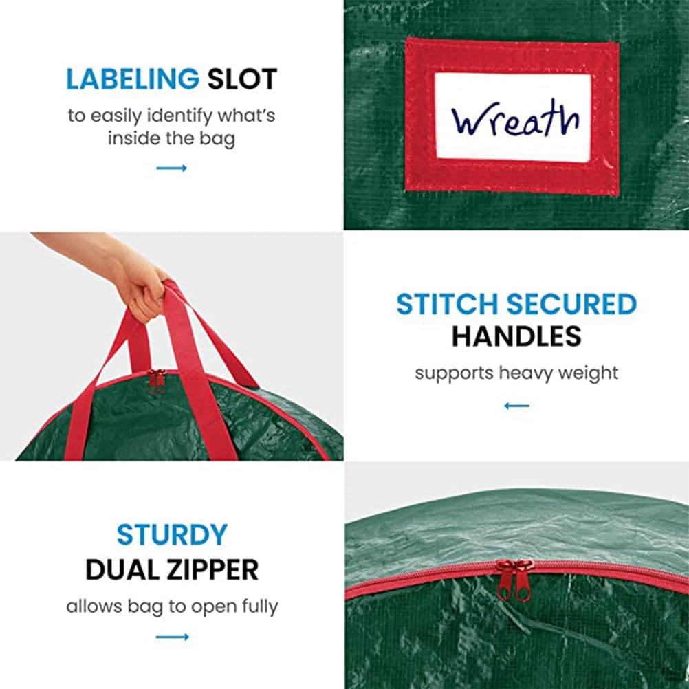 Wreath Storage Container Bag, Christmas Wreath Storage PE Fabric Bag Dual Zippers and Handles, Christmas Wreath Boxes for Xmas Holiday,Red,75 * 20cm