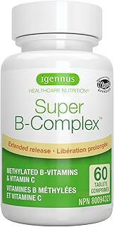 Super B-Complex High Absorption Methylated B Vitamins with Folate, Energy, Heart & Brain Function, B6 & B12 as Methylcobalamin, Vitamin C, High Absorption, Flush-Free Niacin, 60 Tablets, By Igennus