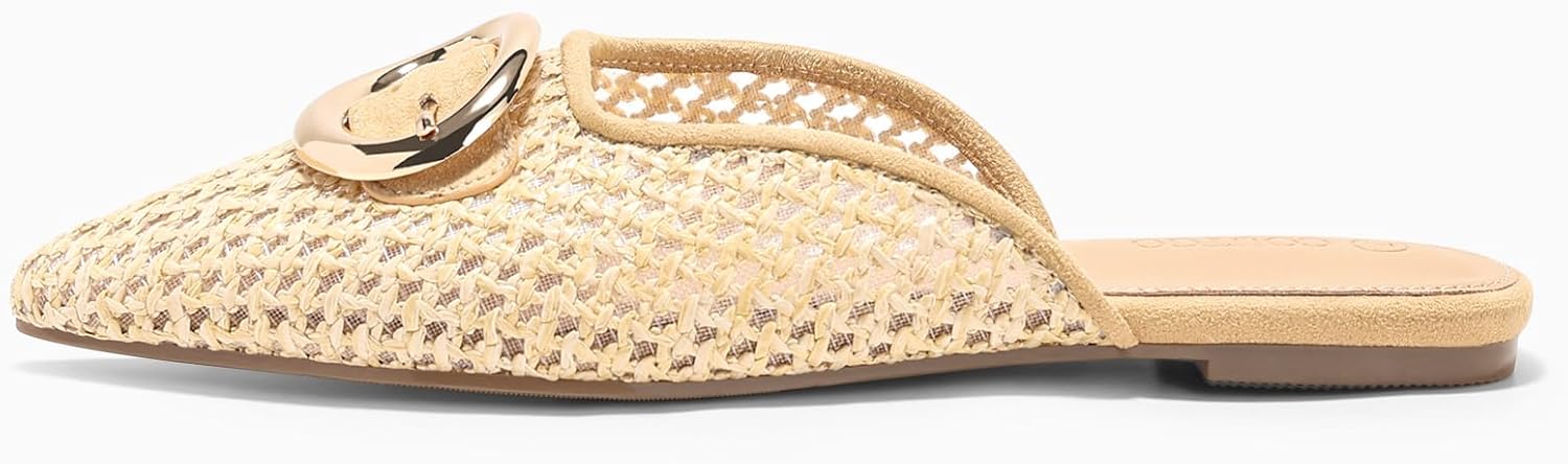 Coutgo Womens Mules Flats Metal Closed Pointed Toe Slip On Slides Summer Dress Shoes - Image 4