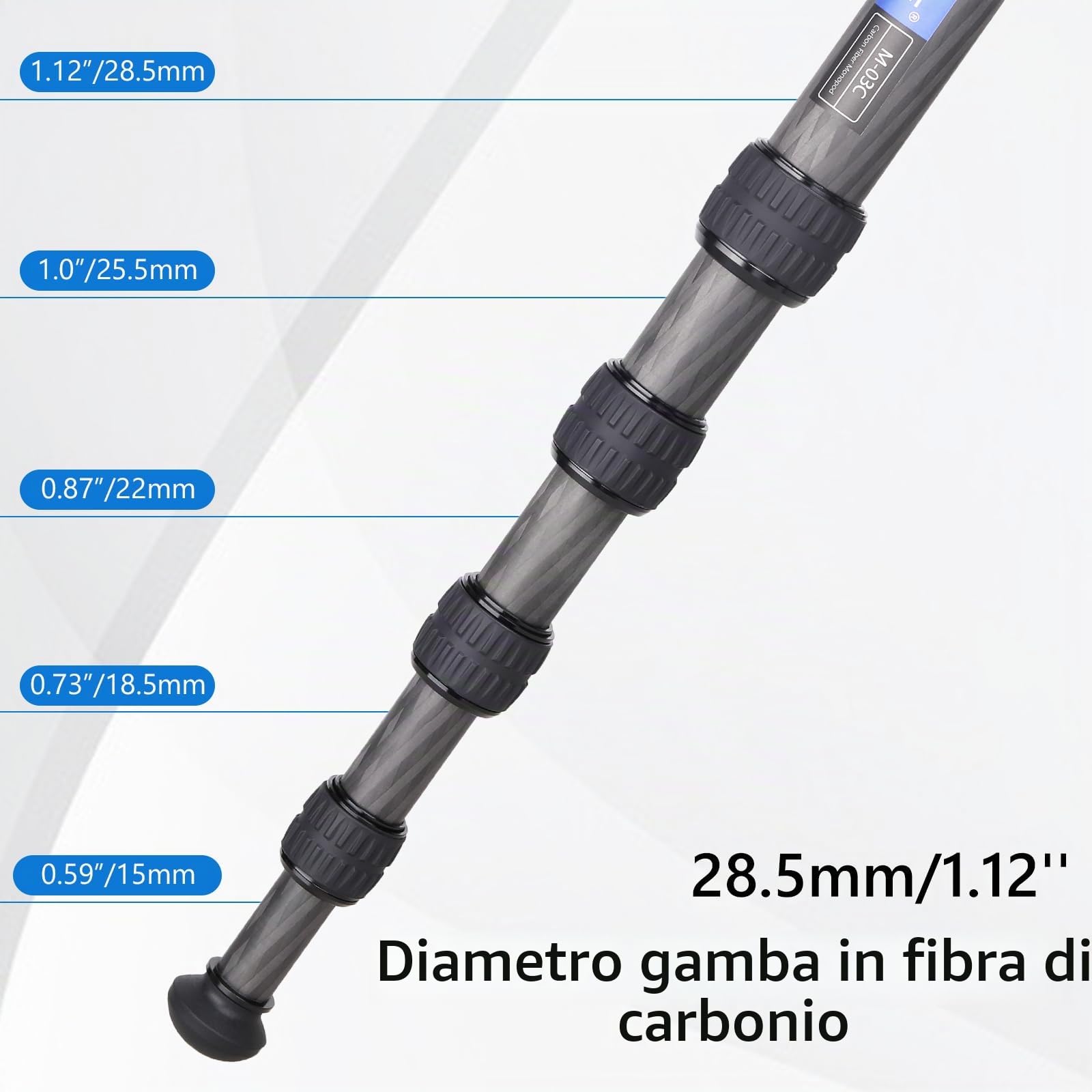 ARTCISE Treppiede da 65"/165 cm, M03C-ST-EU, leggero e portatile, monopiede in fibra di carbonio per DSLR, fotocamera reflex digitale, colore: nero
