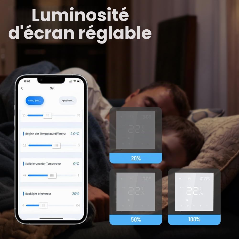 Thermostat Connecté WiFi Chauffage de l'eau Thermostats d'Ambiance Programmable Régulateur de Température Mural avec LCD Numérique Compatible Tuya 3A,Blanc