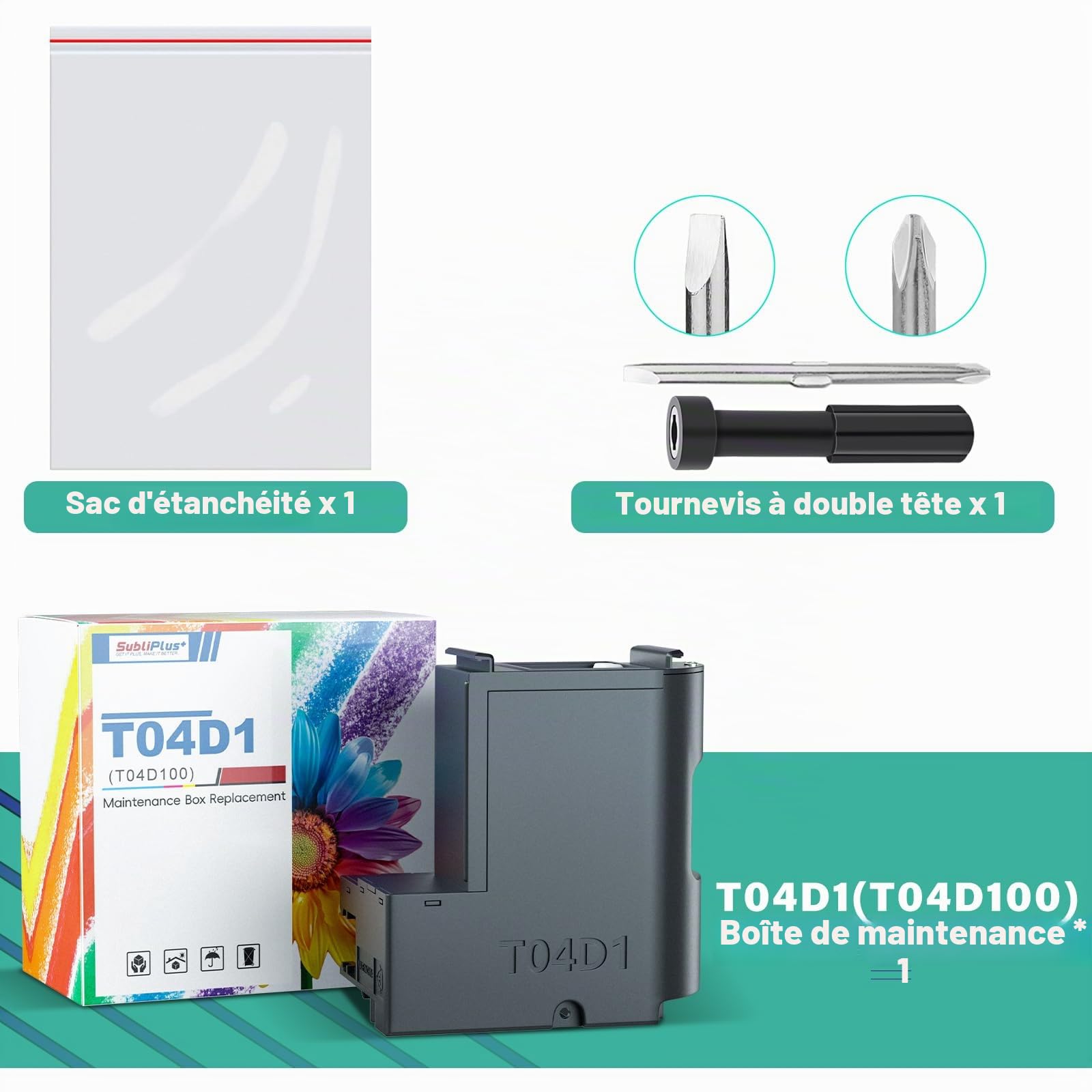 T04D1 Boîte de maintenance d'encre Epson, compatible avec les imprimantes Epson Ecotank ET-15000 ET-3850 ET-4850 WF-2960 XP-5200 ET-4856 ET-3750 XP-5105 XP-5100 WF-2860