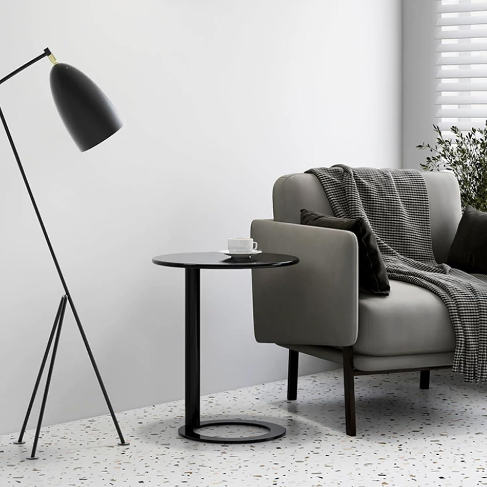 Modern C Shaped Round End Table, Metal Coffee Side Table for Small Spaces, Mini Leisure Bedside Accent Spacious Tabletop, for Living Room Bedroom and Office(A,48 x 56 cm/18.9 x 22 in)