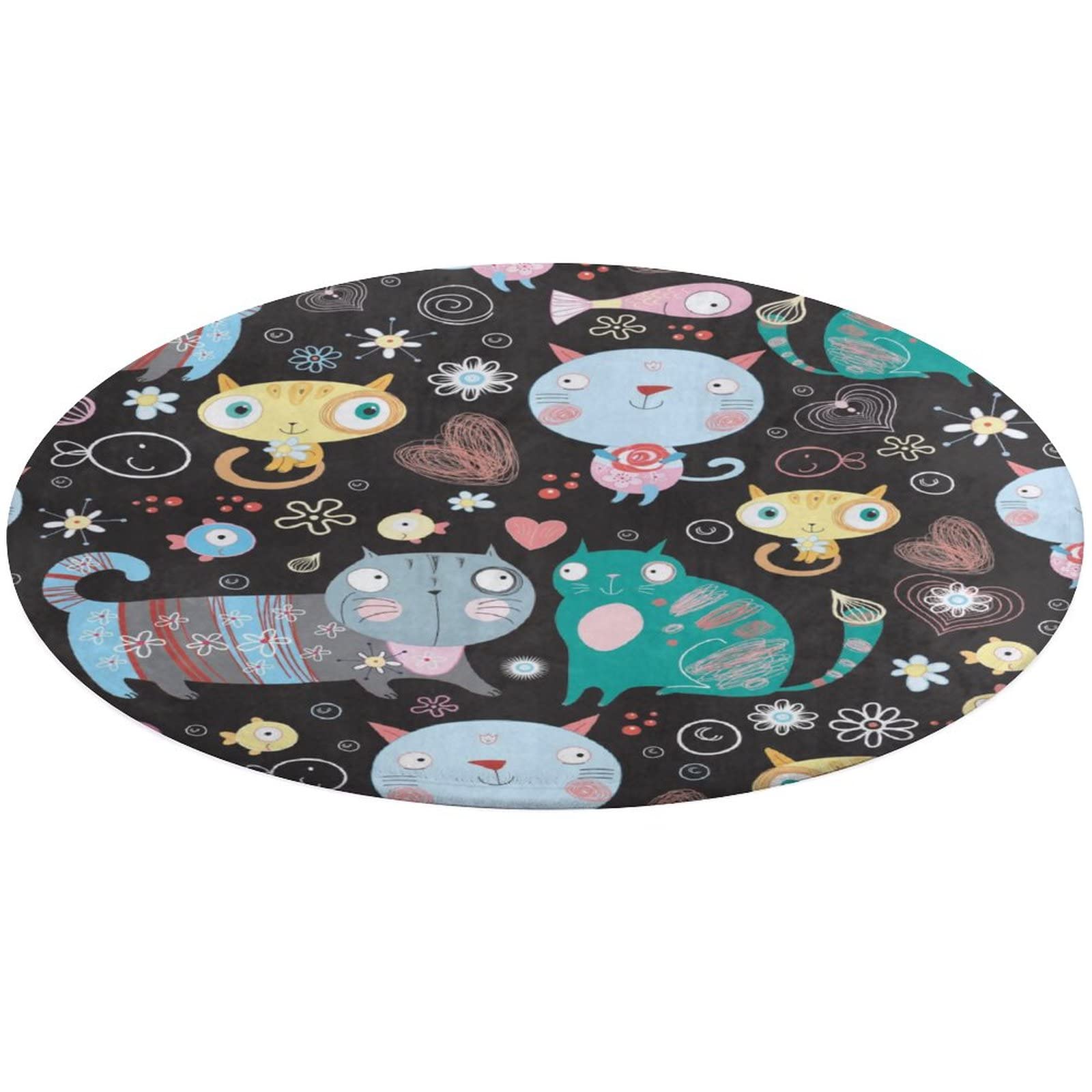Coral Velvet CarpetCute Cats LoveArea Rug Round Floor Mats Soft Carpets for Bedroom Living Room Nursery Room