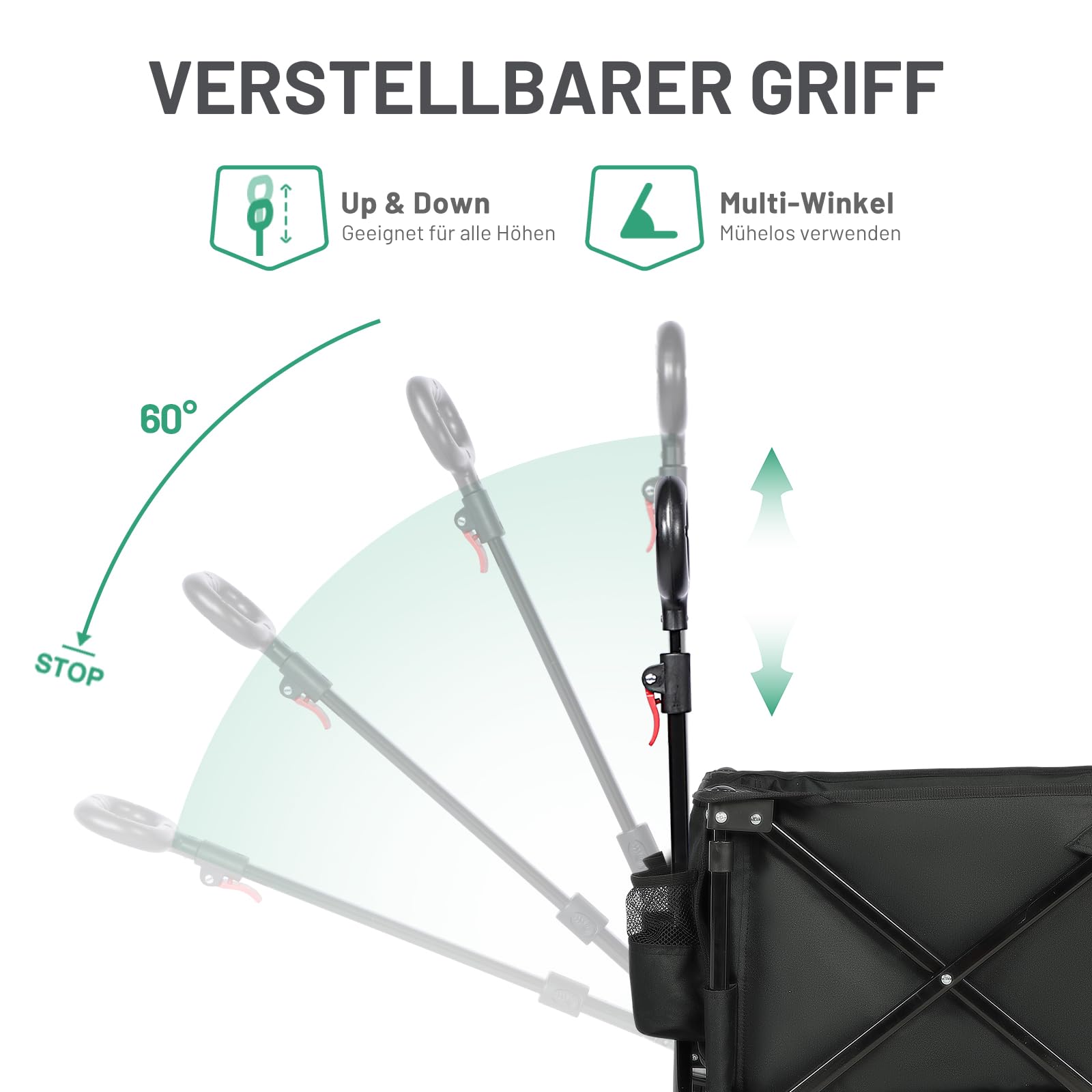 TIMBER RIDGE XXL Bollerwagen Faltbar 200L Breite Reifen Strandwagen Klappbar mit Bremsen Seitentasche Getränkehalter Verstellbarer Griff Handwagen 150kg Belastbar