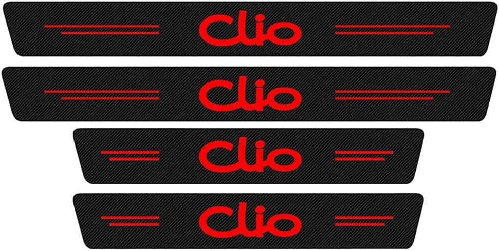 4Pcs Carbon Fiber Car Door Sill Protector for Renault Clio 2 3 4 5 MK2 MK3 MK4 Car Kick Plates Automobile Threshold Protection Sticker Welcome Pedal Decor Accessories Red