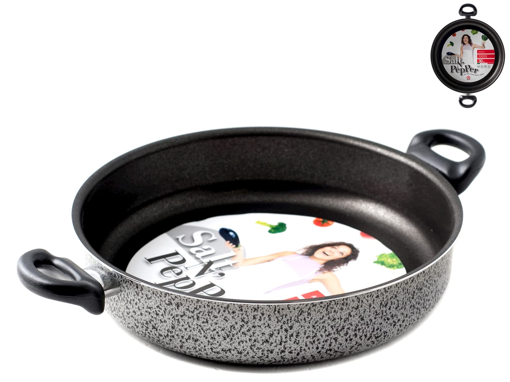 Home Salt Peper Saucepan with 2 Handles, Non-stick Coating, 24 cm, Aluminium, black/grey
