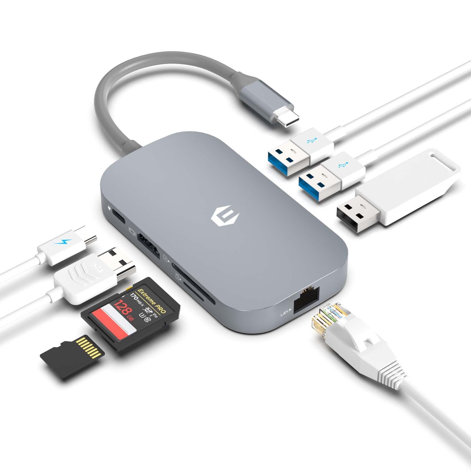 USB C Hub, TOTU USB C Docking Station with Ethernet Port, 4K USB C to HDMI, 2 USB 3.0 Ports,1 USB 2.0 Port, SD/TF Card Reader, USB C Power Delivery, Portable for and Other Type C Devices