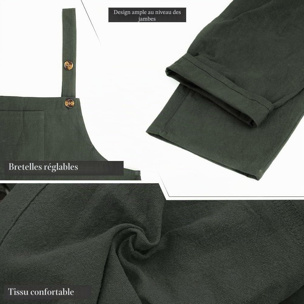 Salopette Femme, Combinaison en Coton Ample et Décontracté Femme avec Bretelles Réglables et Poches, Salopette de Travail Ete Fluide Chic, Pantalon de Travail D'été Ample