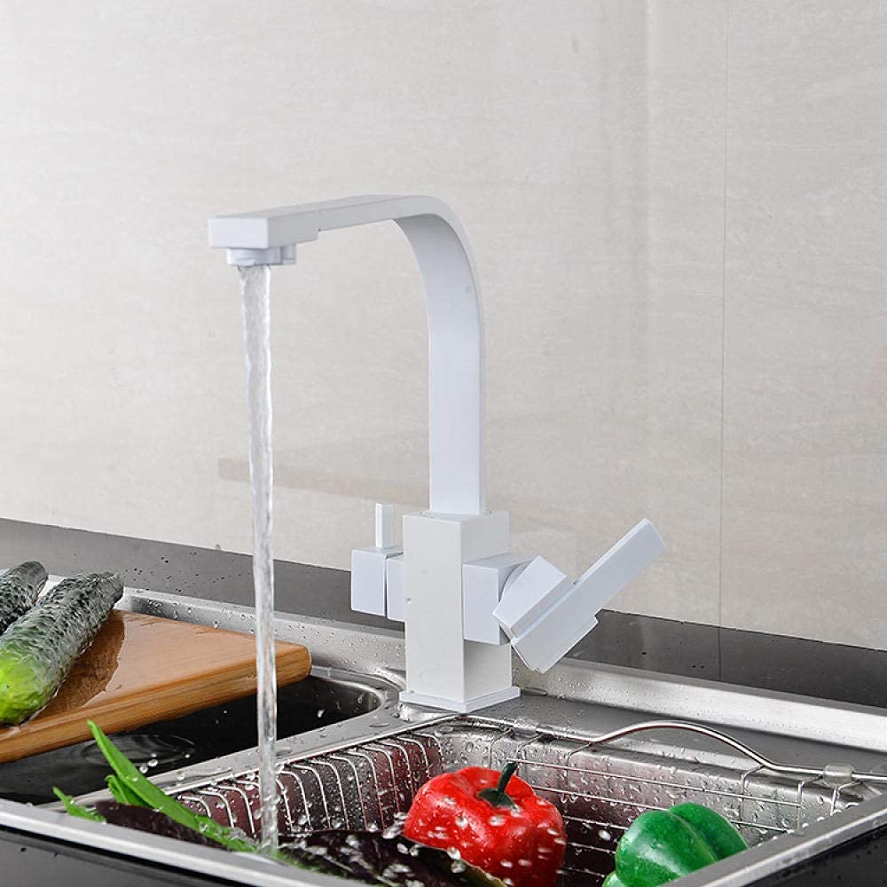Grifo mezclador para fregadero, grifo de lavabo cuadrado clásico, grifo blanco de cerámica de latón para cocina, manijas dobles, agujeros, mezclador de montaje en cubierta/Sdg Comfortable anniversary