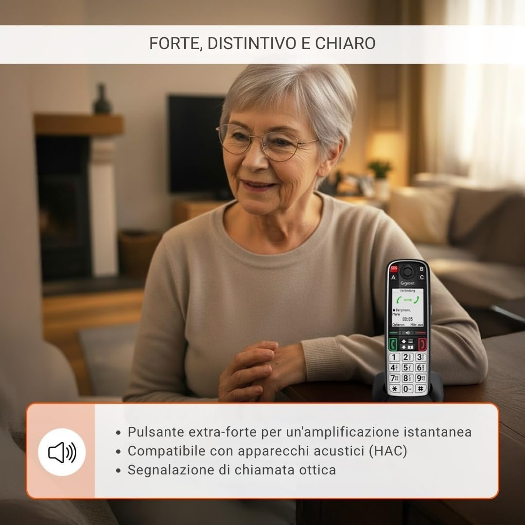 Gigaset Easy 520 Telefono per Anziani con Chiamata SOS, Tasti Grandi, Nero | Accessibilità, volume extra forte, tasti diretta, [Compatibile in DE, IT, FR, NL, BE, CHE, AUT]
