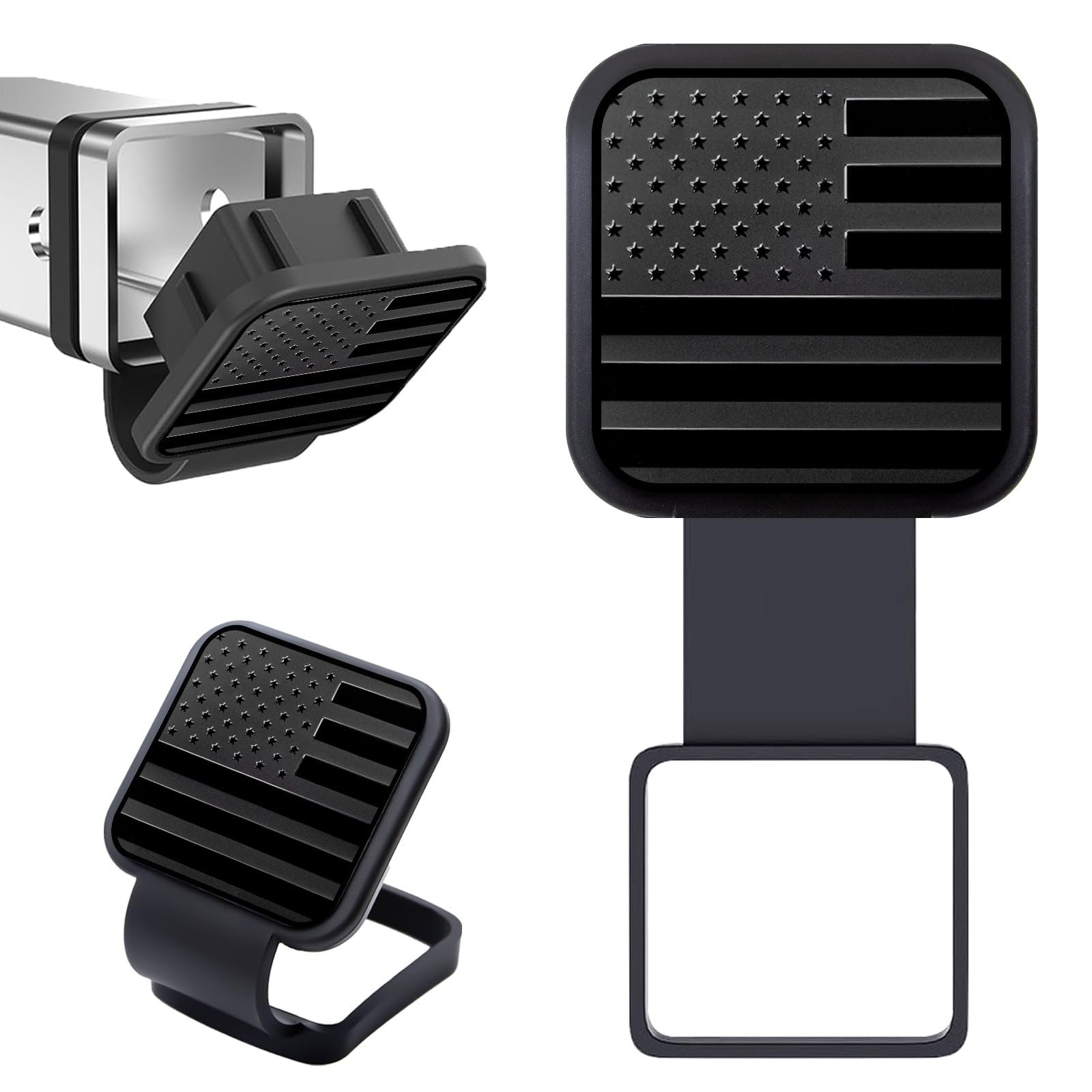 x xotic tech 2 Inch Trailer Hitch Cover,American Flag Tow Hitch Covers Receiver Tube Plug Insert Cap,Car Exterior Accessories,Square Mouth Protection for Most Vehicles, SUV, RV, Pickup, ATV(Black)