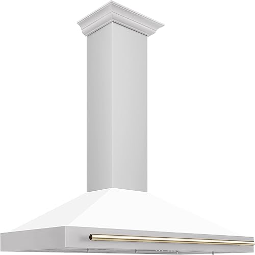 Miniatura 3 de ZLINE - Campana extractora convertible de acero inoxidable de 48 pulgadas con carcasa blanca mate y detalles de oro pulido (KB4STZ-WM48-G)