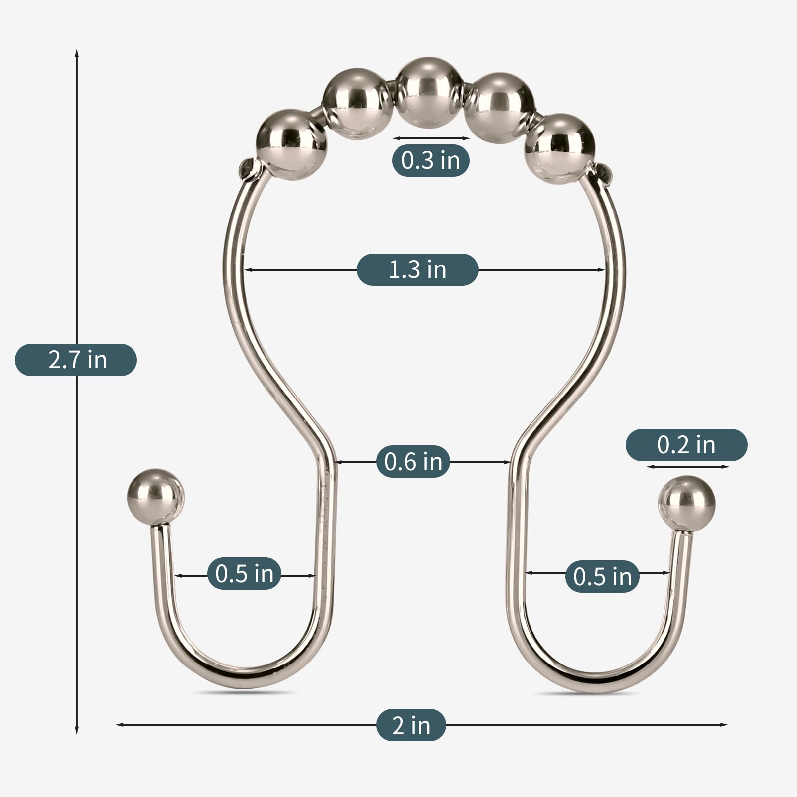 OEH – Lot de 12 crochets de rideau de douche en métal antirouille, crochets de rideau de douche en métal antirouille, crochets doubles pour rideau de douche, nickel