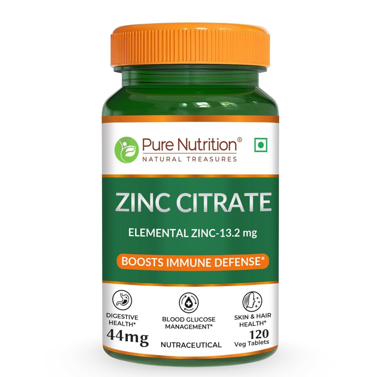 Pure Nutrition Zinc Citrate 44mg - 120 Tablets | Zinc Supplements for Men & Women | Supports Muscle Recovery, Skin Glow, Hair Strength & Nail Growth | Essential Mineral for Overall Wellness