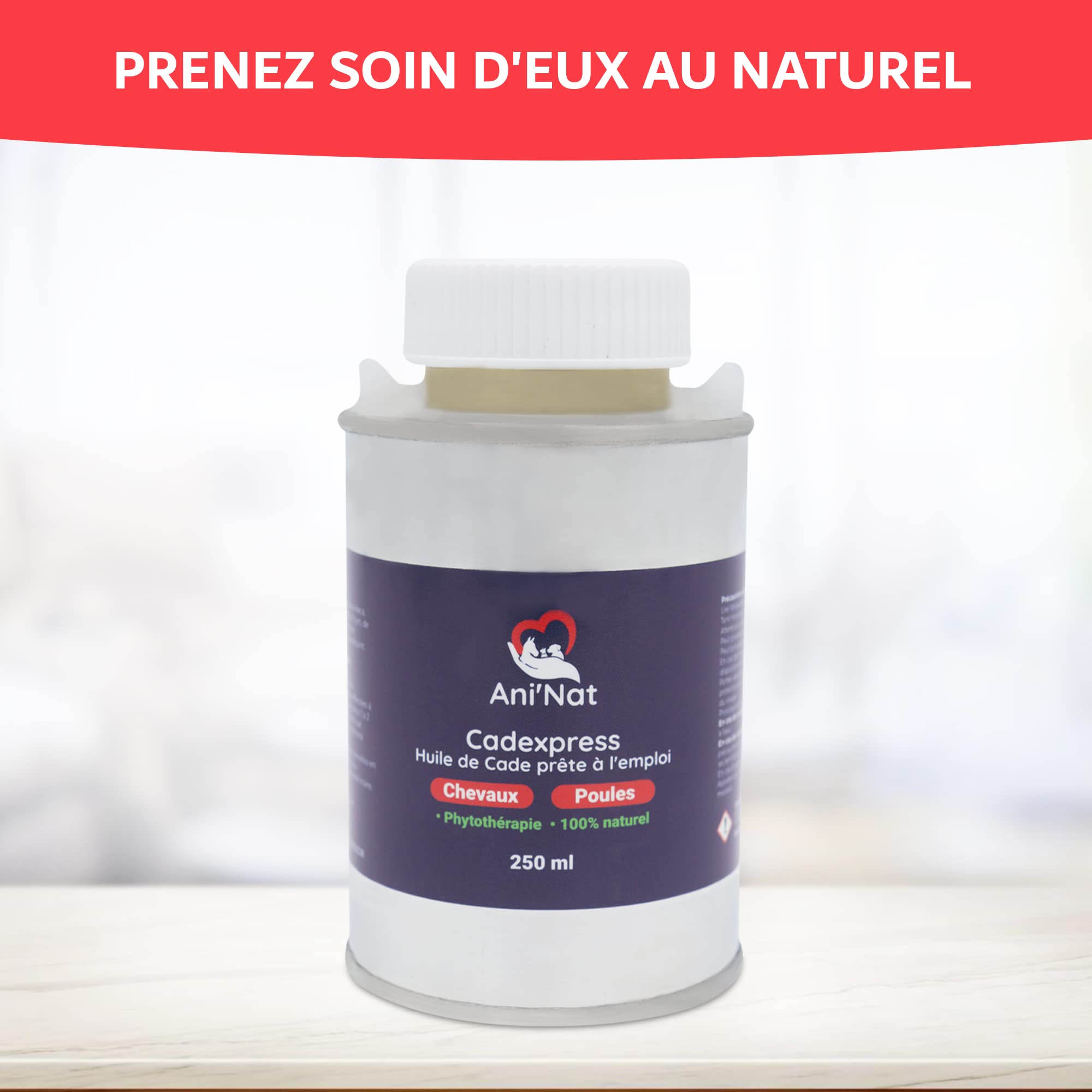 AniNat CADEXPRESS - Olio di Cade pronto all'uso, pennello applicatore avvitato nel tappo, cura delle zampe di gallina, zoccoli cavalli, soles ammorbidite, dermite – barattolo 250 ml (250 ml)