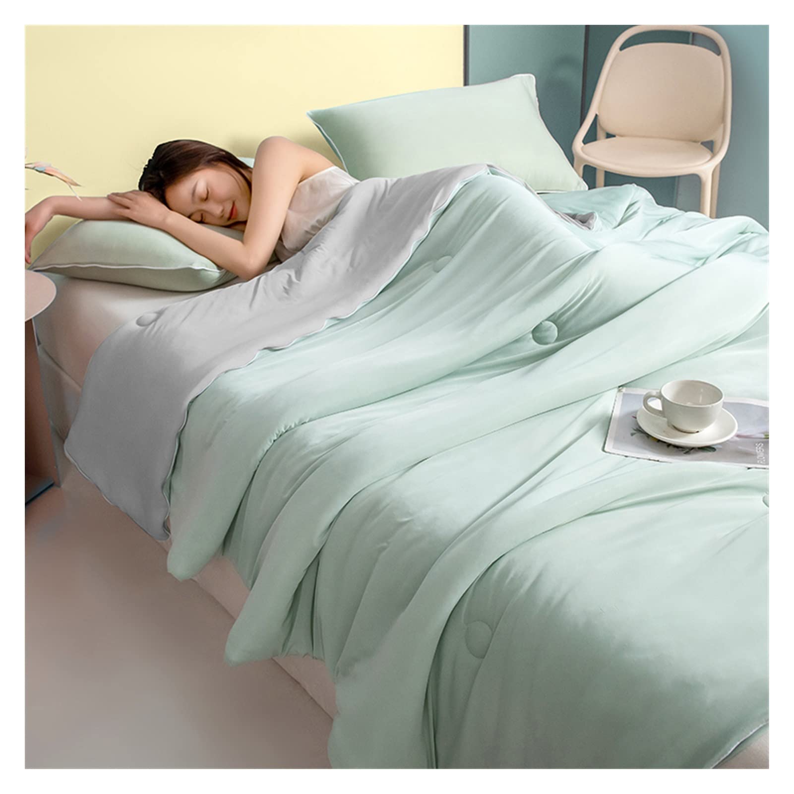 EBzvblxm Cooling Blanket for Summer, Summer Cooling Blanket Ice Quilt Air Condition Comforter Multicolor Multiple Sizes(Green (Back Gray),200x230cm)