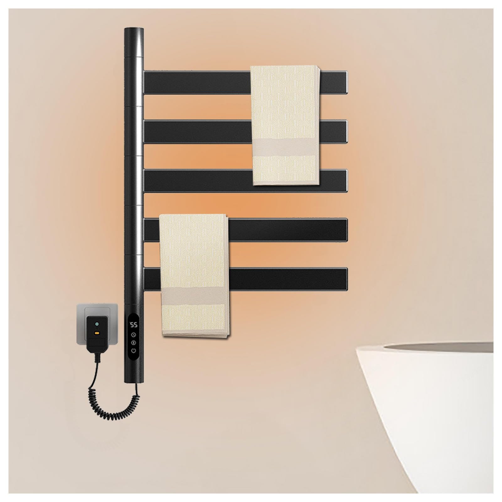 Toallero eléctrico blanco giratorio de 180 grados con temporizador led