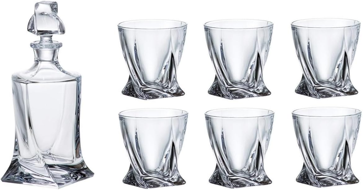 Quadro Whiskey Decanter with 6 Glasses - 7pc Set By Bohemia