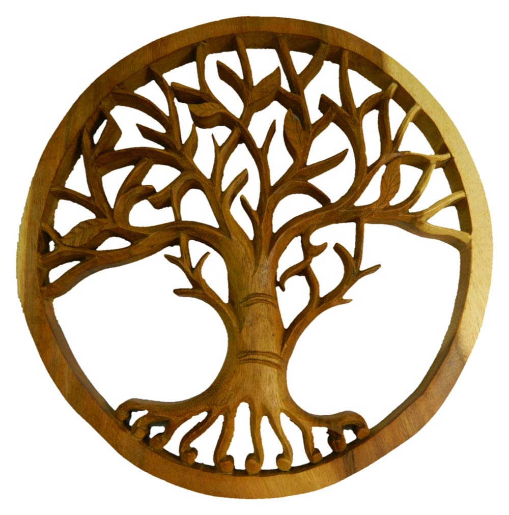 Wooden Tree of Life Wall Decor with Naturalistic Design, 30cm - Round Decorative Wall Art, Hanging Wooden Plaque - Decorative Garden & Home Decoration - Handmade New Home Gifts