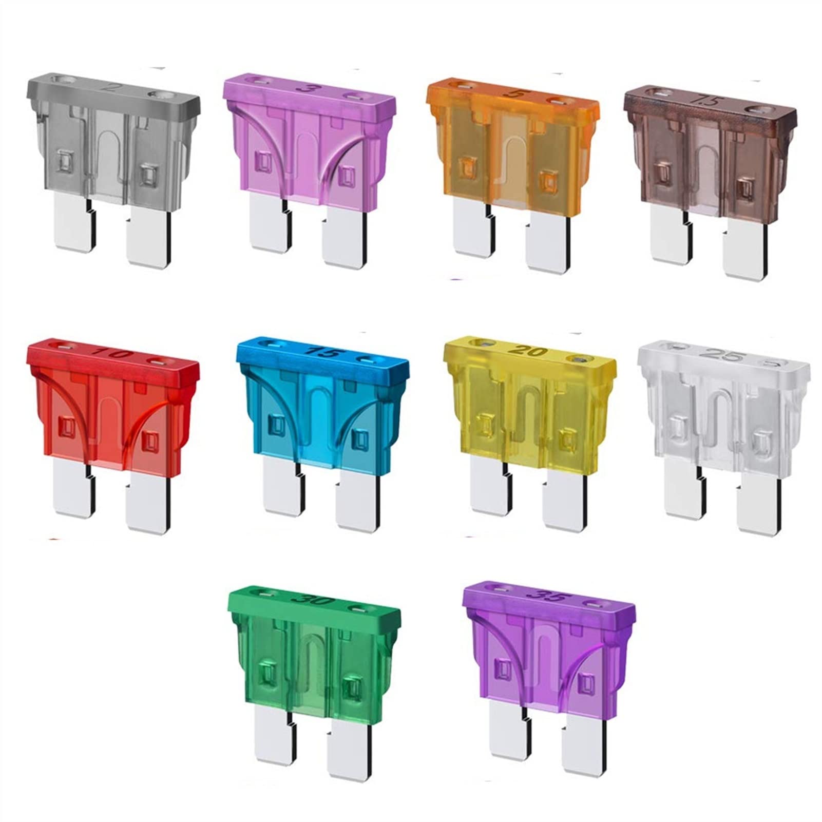 PAKMEZ Fusibile 100Pcs Kit fusibili a Lama Standard Assortiti 2A 3A 5A 7.5A 10A 15A 20A 25A 30A 35A