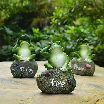 Frog Garden Statues and Figurines Outdoors,3 Pcs Yard Art Sculptures for Living Room,Lawn Ornaments for Outdoor Patio Yard Decor,Set