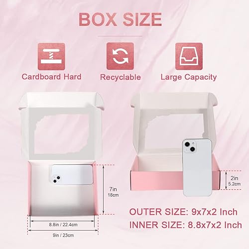 Miniatura 2 de OUGEBOX Cajas de envío de 9 x 7 x 2 pulgadas con ventanas, juego de 30, cajas de correo corrugado de cartón rosa para pequeñas empresas, para envíos