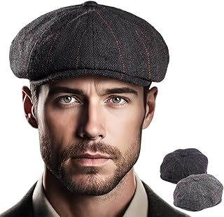 2 Pack 8-Panel Newsboy Hats for Men Wool Blend Herringbone Tweed Hat Gatsby Cap Men
