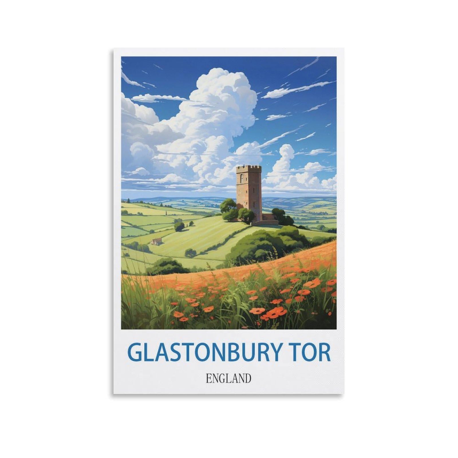 Lcynnh Unframe-Style Glastonbury Tor England Vintage Travel Poster Mountain 08X12inch(20X30cm) Print Home Bedroom Office Living Room Decor Canvas