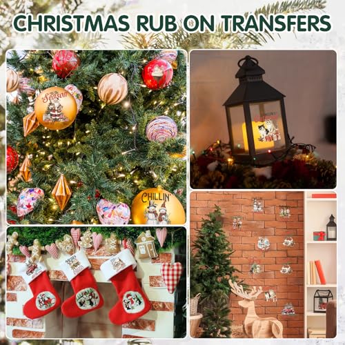 Image of ZMRU 24 Sheets Vintage Christmas Rub On Transfers for Crafts, Rub On Transfers Christmas for Wood,Furniture Decals, Glass, Porcelain, Leather, Canvas, Fabric Projects,3 * 3inch(Vintage Christmas)