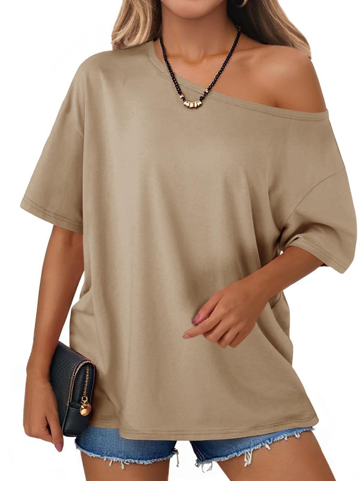 Womens Oversized Off the Shoulder Corron Short Sleeve T Shirt