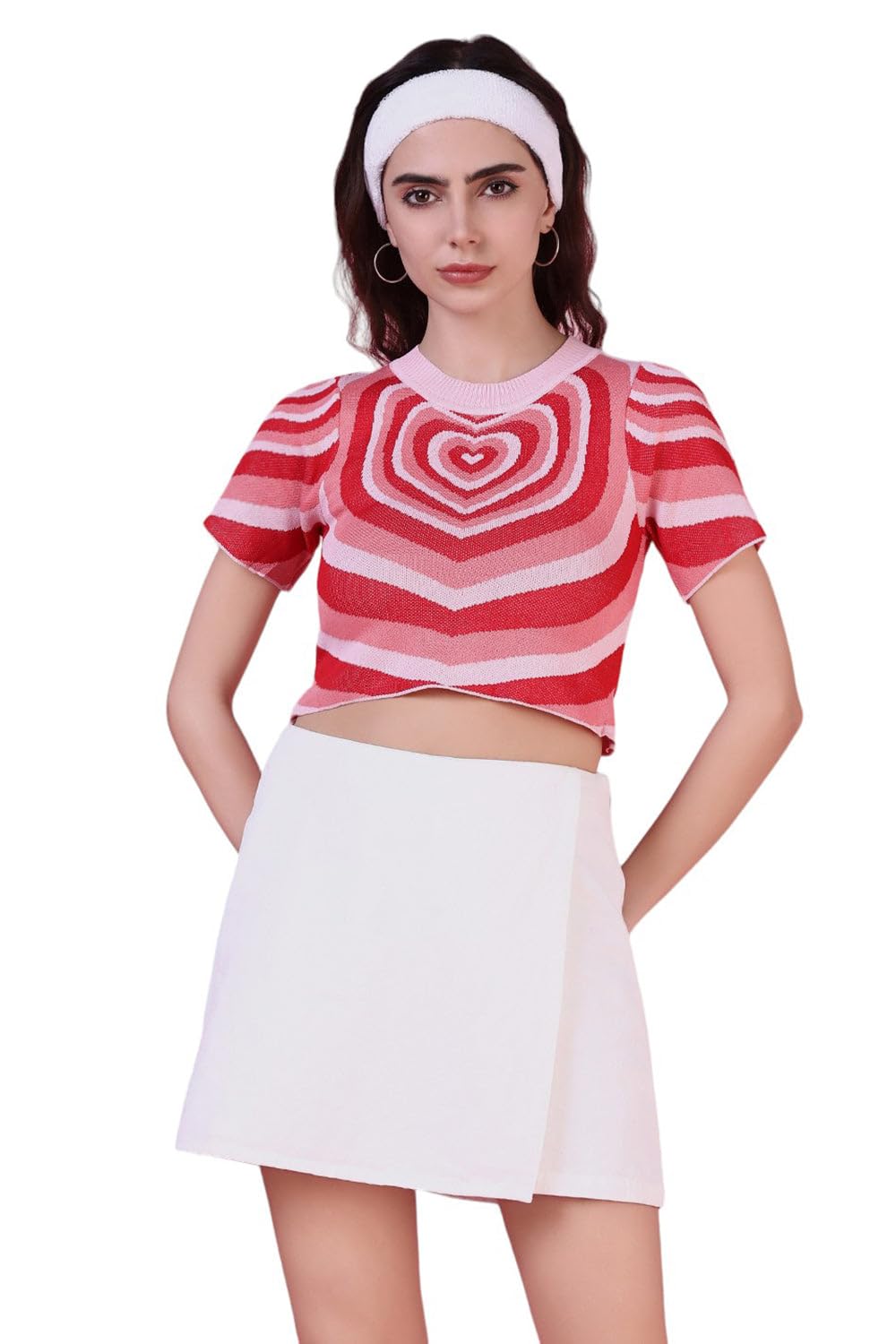 Women Self Design Casual Top | Round Neck Half Sleeves Knitted Top's for Womens | Regular Fit Crop Tops for Women's-image-38