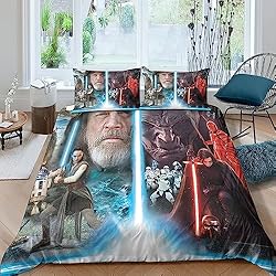 Cubrecama Star Wars Juego De Funda De Edredón con Estampado 3D, Juegos De Cama De Star Wars, Funda De Edredón De Microfibra Suave De 3 Piezas para Niños, Adolescentes, Adultos, Niñas, Mujeres, Tamaño Doble